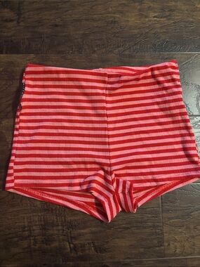 Women's Red and Pink Striped Micro Shorts